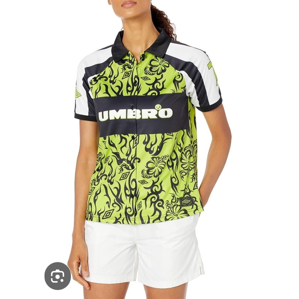 Umbro Soccer Jersey Womens S Sublimated Tribal‎ Green Black Aztec Button No 10